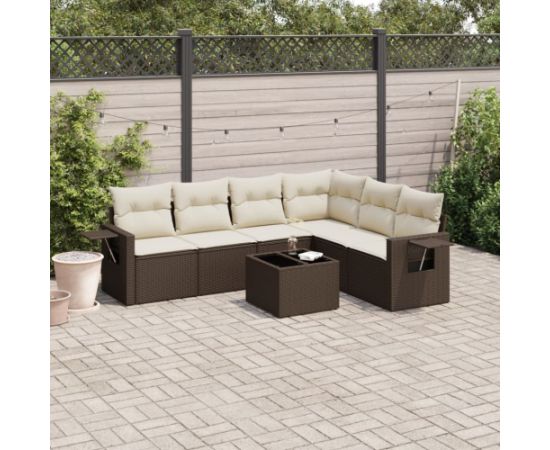 vidaXL 7-cz. zestaw wypoczynkowy do ogrodu, z poduszkami, brązowy Dārza mēbeļu komplekti