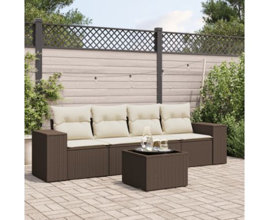 vidaXL 5-cz. zestaw mebli ogrodowych z poduszkami, brązowy, polirattan Dārza mēbeļu komplekti