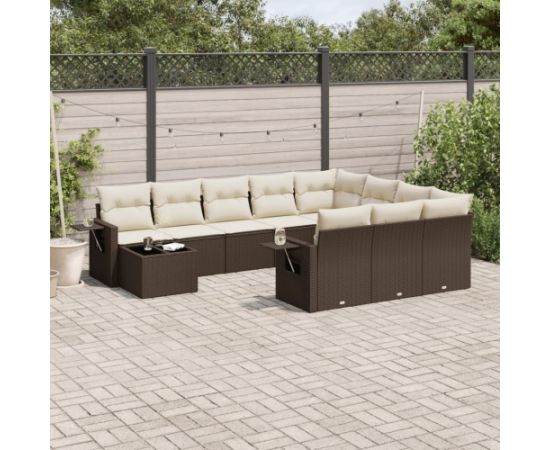 vidaXL 11-cz. zestaw mebli ogrodowych z poduszkami, brązowy, rattan PE Dārza mēbeļu komplekti