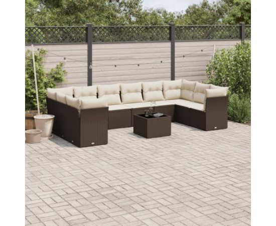 vidaXL 11-cz. zestaw mebli ogrodowych z poduszkami, brązowy, rattan PE Dārza mēbeļu komplekti