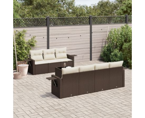 vidaXL 8-cz. zestaw wypoczynkowy do ogrodu, z poduszkami, brązowy Dārza mēbeļu komplekti