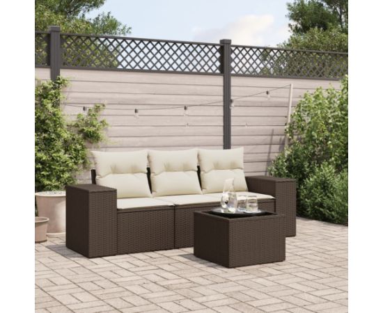 vidaXL 4-cz zestaw wypoczynkowy do ogrodu, poduszki, brązowy rattan PE Dārza mēbeļu komplekti