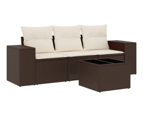 vidaXL 4-cz zestaw wypoczynkowy do ogrodu, poduszki, brązowy rattan PE Dārza mēbeļu komplekti