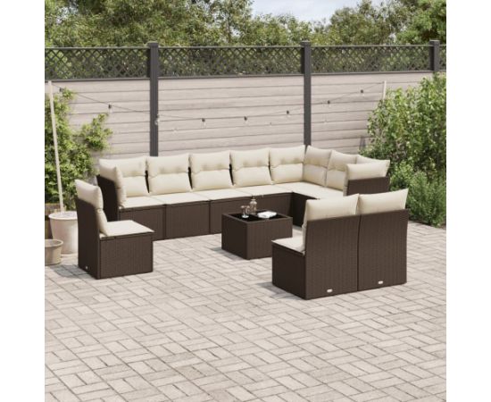 vidaXL 11-cz. zestaw mebli ogrodowych z poduszkami, brązowy, rattan PE Dārza mēbeļu komplekti