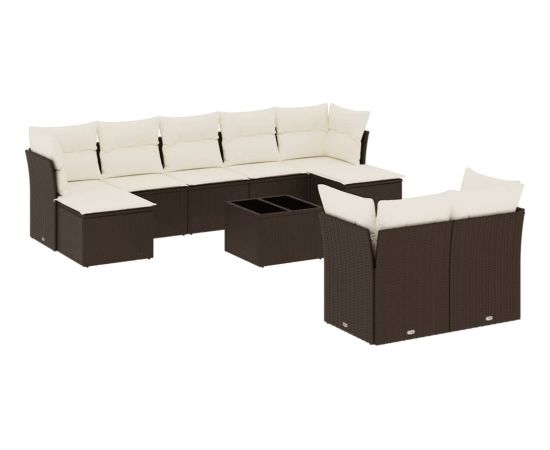 vidaXL 10-cz. zestaw mebli ogrodowych z poduszkami, brązowy polirattan Dārza mēbeļu komplekti