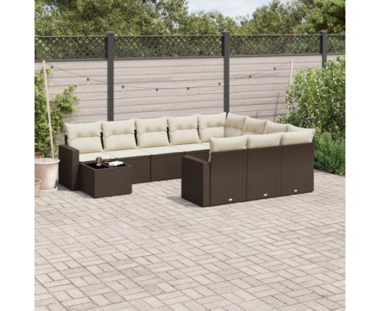 vidaXL 11-cz. zestaw mebli ogrodowych z poduszkami, brązowy, rattan PE Dārza mēbeļu komplekti