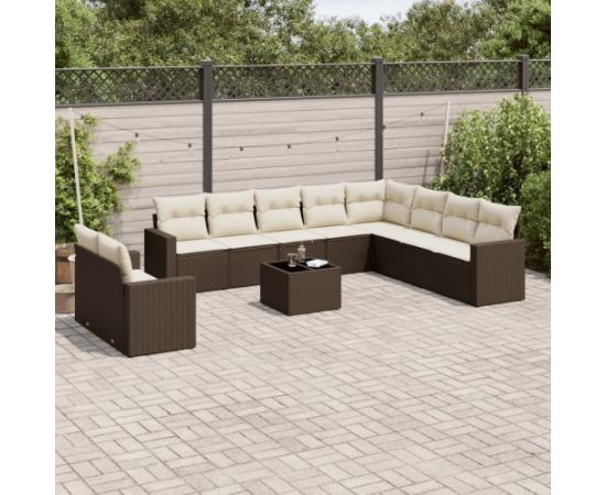 vidaXL 11-cz. zestaw mebli ogrodowych z poduszkami, brązowy, rattan PE Dārza mēbeļu komplekti