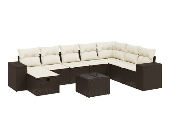 vidaXL 9-cz. zestaw mebli ogrodowych z poduszkami, brązowy, polirattan Dārza mēbeļu komplekti