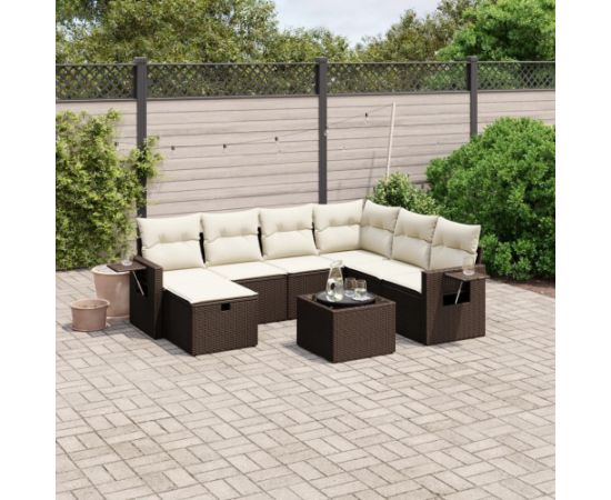 vidaXL 8-cz. zestaw wypoczynkowy do ogrodu, z poduszkami, brązowy Dārza mēbeļu komplekti