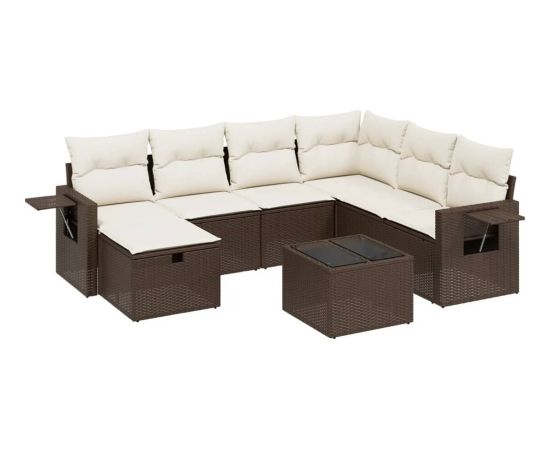 vidaXL 8-cz. zestaw wypoczynkowy do ogrodu, z poduszkami, brązowy Dārza mēbeļu komplekti