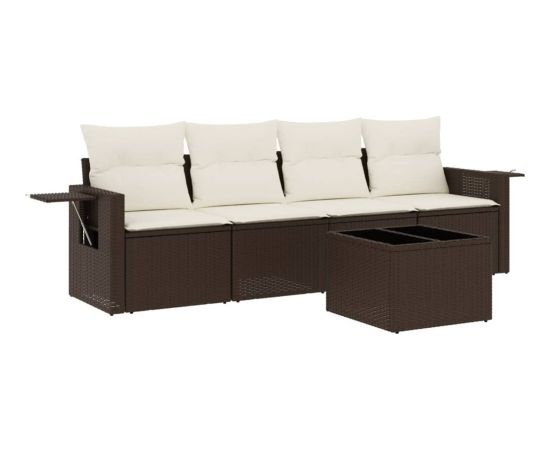 vidaXL 5-cz. zestaw mebli ogrodowych z poduszkami, brązowy, polirattan Dārza mēbeļu komplekti