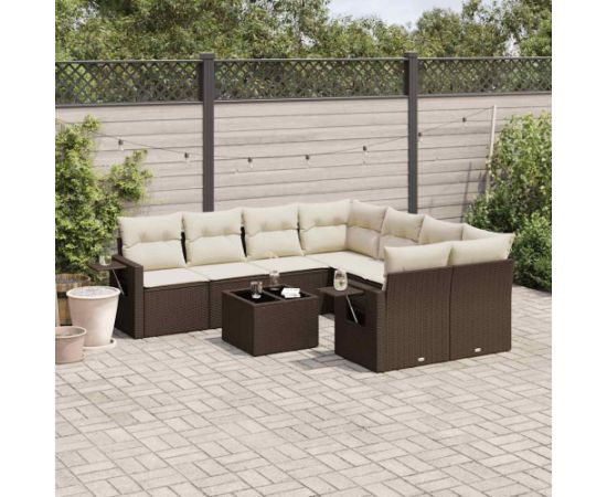 vidaXL 9-cz. zestaw mebli ogrodowych z poduszkami, brązowy, polirattan Dārza mēbeļu komplekti