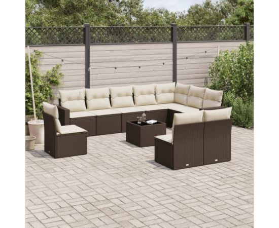 vidaXL 11-cz. zestaw mebli ogrodowych z poduszkami, brązowy, rattan PE Dārza mēbeļu komplekti