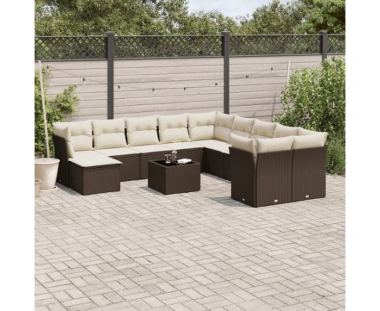 vidaXL 12-cz. zestaw mebli do ogrodu, z poduszkami brązowe polirattan Dārza mēbeļu komplekti