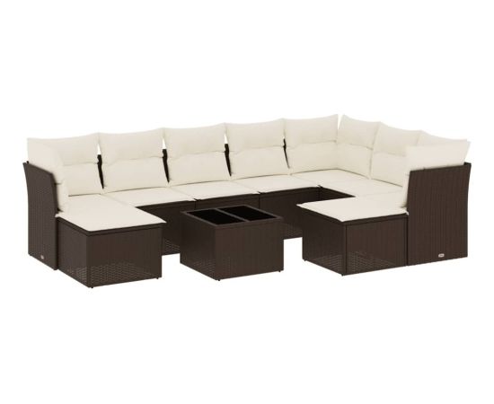 vidaXL 10-cz. zestaw mebli ogrodowych z poduszkami, brązowy polirattan Dārza mēbeļu komplekti