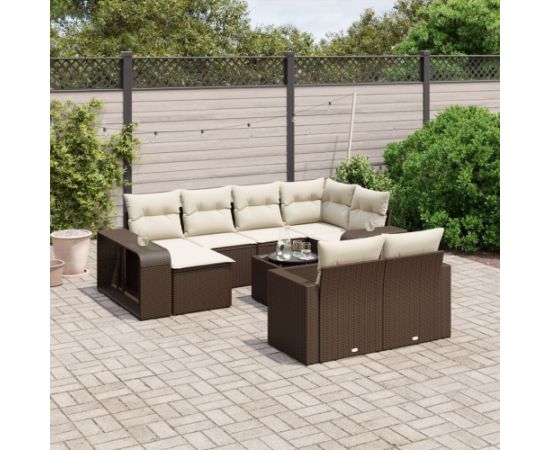 vidaXL 11-cz. zestaw mebli ogrodowych z poduszkami, brązowy, rattan PE Dārza mēbeļu komplekti