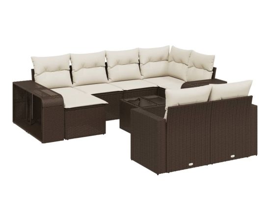 vidaXL 11-cz. zestaw mebli ogrodowych z poduszkami, brązowy, rattan PE Dārza mēbeļu komplekti
