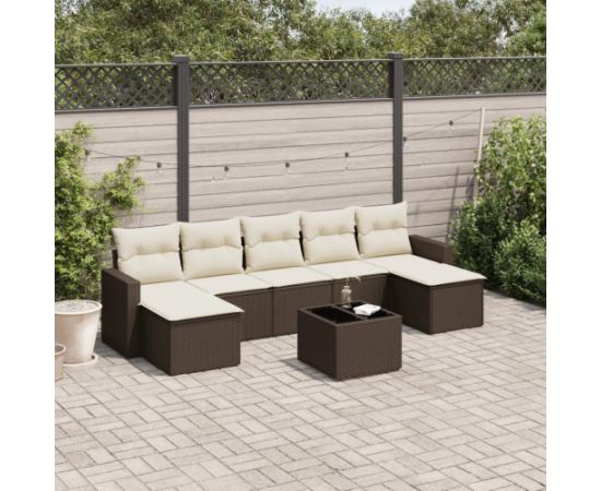 vidaXL 8-cz. zestaw wypoczynkowy do ogrodu, z poduszkami, brązowy Dārza mēbeļu komplekti