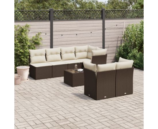 vidaXL 8-cz. zestaw wypoczynkowy do ogrodu, z poduszkami, brązowy Dārza mēbeļu komplekti