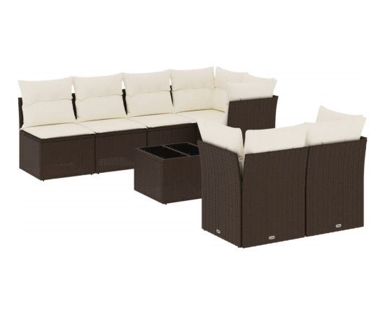 vidaXL 8-cz. zestaw wypoczynkowy do ogrodu, z poduszkami, brązowy Dārza mēbeļu komplekti