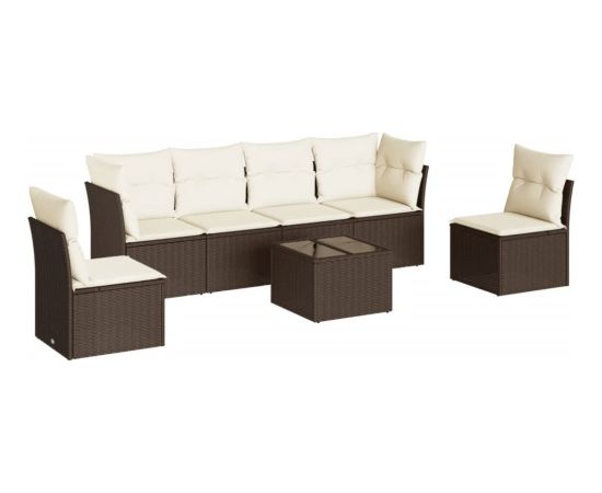 vidaXL 7-cz. zestaw wypoczynkowy do ogrodu, z poduszkami, brązowy Dārza mēbeļu komplekti