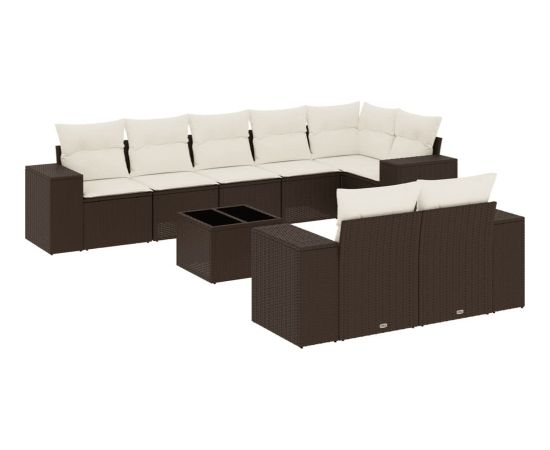 vidaXL 9-cz. zestaw mebli ogrodowych z poduszkami, brązowy, polirattan Dārza mēbeļu komplekti