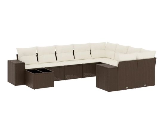 vidaXL 10-cz. zestaw mebli ogrodowych z poduszkami, brązowy polirattan Dārza mēbeļu komplekti