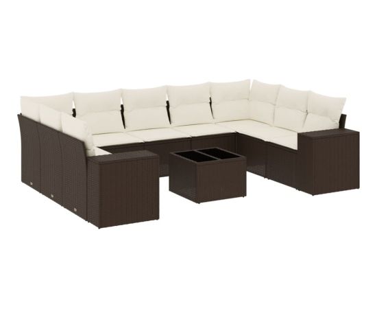 vidaXL 10-cz. zestaw mebli ogrodowych z poduszkami, brązowy polirattan Dārza mēbeļu komplekti