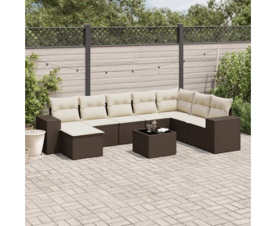 vidaXL 9-cz. zestaw mebli ogrodowych z poduszkami, brązowy, polirattan Dārza mēbeļu komplekti