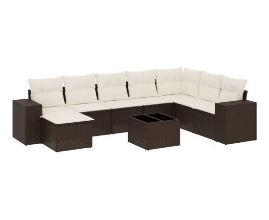 vidaXL 9-cz. zestaw mebli ogrodowych z poduszkami, brązowy, polirattan Dārza mēbeļu komplekti