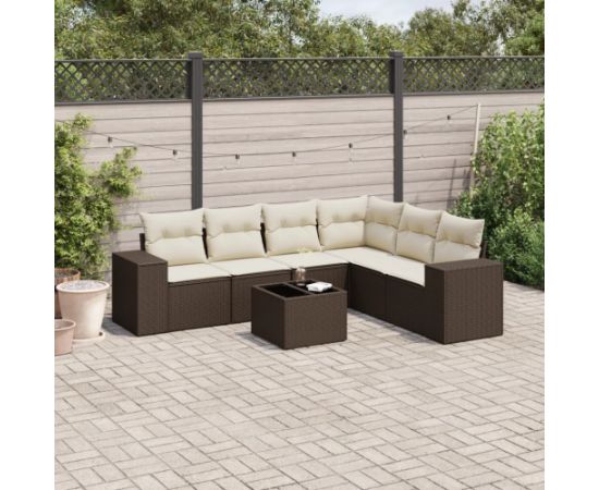 vidaXL 7-cz. zestaw wypoczynkowy do ogrodu, z poduszkami, brązowy Dārza mēbeļu komplekti