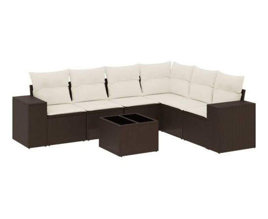 vidaXL 7-cz. zestaw wypoczynkowy do ogrodu, z poduszkami, brązowy Dārza mēbeļu komplekti