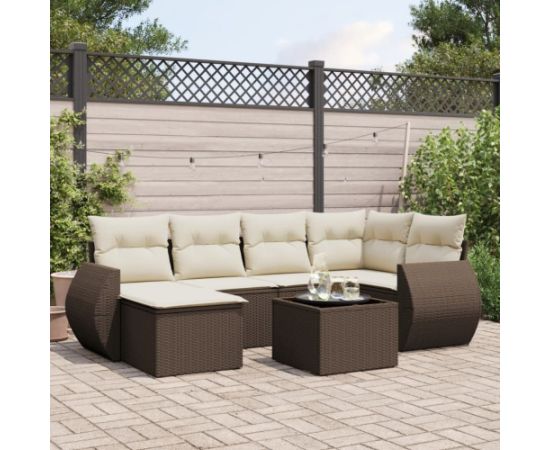 vidaXL 7-cz. zestaw wypoczynkowy do ogrodu, z poduszkami, brązowy Dārza mēbeļu komplekti