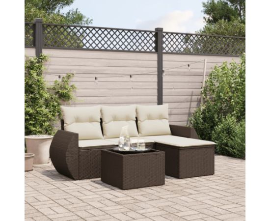 vidaXL 5-cz. zestaw mebli ogrodowych z poduszkami, brązowy, polirattan Dārza mēbeļu komplekti