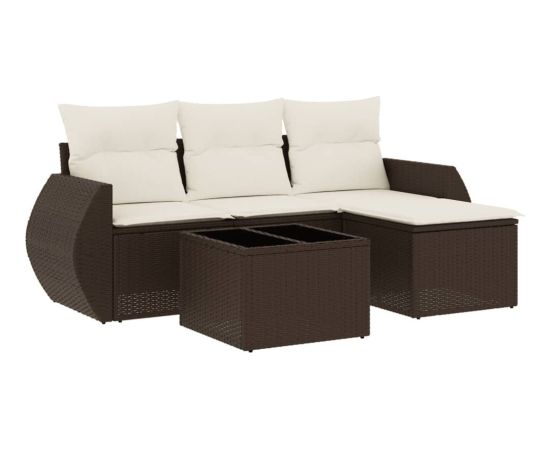 vidaXL 5-cz. zestaw mebli ogrodowych z poduszkami, brązowy, polirattan Dārza mēbeļu komplekti