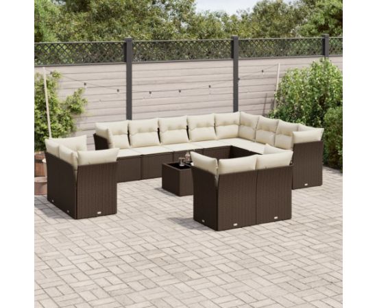 vidaXL 13-cz. zestaw mebli ogrodowych z poduszkami, brązowy polirattan Dārza mēbeļu komplekti