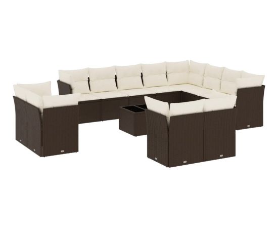 vidaXL 13-cz. zestaw mebli ogrodowych z poduszkami, brązowy polirattan Dārza mēbeļu komplekti