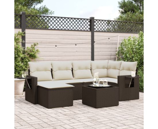 vidaXL 7-cz. zestaw wypoczynkowy do ogrodu, z poduszkami, brązowy Dārza mēbeļu komplekti