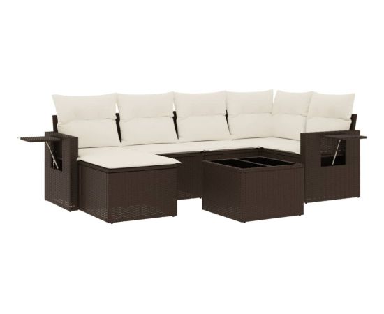 vidaXL 7-cz. zestaw wypoczynkowy do ogrodu, z poduszkami, brązowy Dārza mēbeļu komplekti