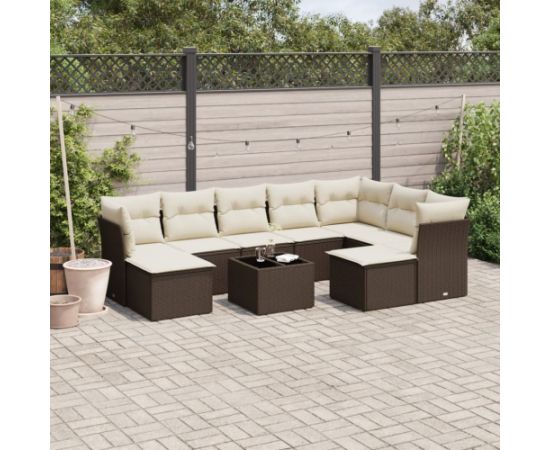 vidaXL 10-cz. zestaw mebli ogrodowych z poduszkami, brązowy polirattan Dārza mēbeļu komplekti