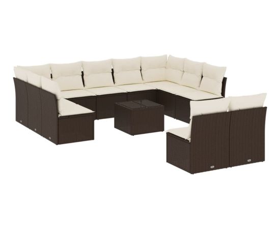 vidaXL 12-cz. zestaw mebli do ogrodu, z poduszkami brązowe polirattan Dārza mēbeļu komplekti