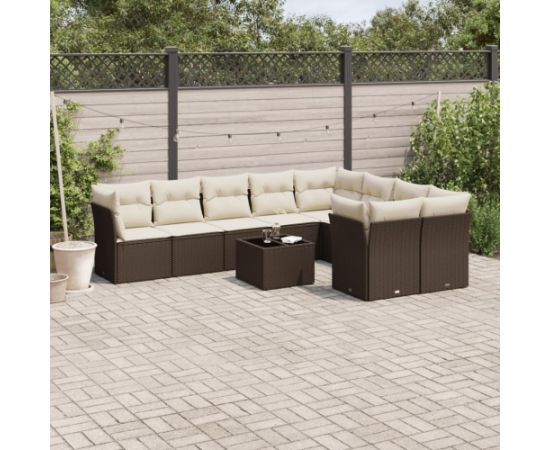 vidaXL 10-cz. zestaw mebli ogrodowych z poduszkami, brązowy polirattan Dārza mēbeļu komplekti