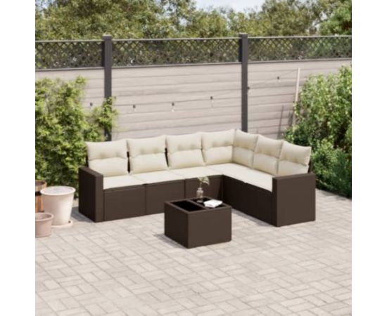 vidaXL 7-cz. zestaw wypoczynkowy do ogrodu, z poduszkami, brązowy Dārza mēbeļu komplekti