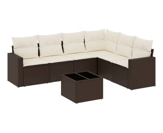 vidaXL 7-cz. zestaw wypoczynkowy do ogrodu, z poduszkami, brązowy Dārza mēbeļu komplekti