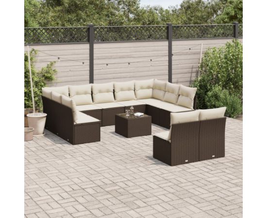 vidaXL 12-cz. zestaw mebli do ogrodu, z poduszkami brązowe polirattan Dārza mēbeļu komplekti