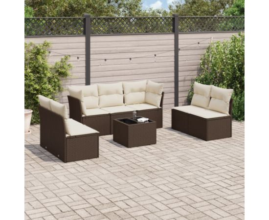 vidaXL 8-cz. zestaw wypoczynkowy do ogrodu, z poduszkami, brązowy Dārza mēbeļu komplekti