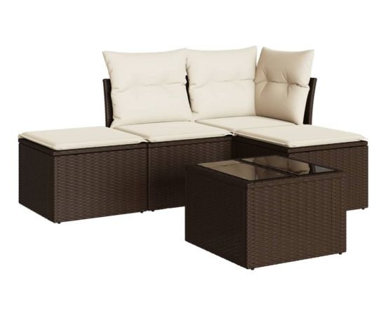 vidaXL 5-cz. zestaw mebli ogrodowych z poduszkami, brązowy, polirattan Dārza mēbeļu komplekti