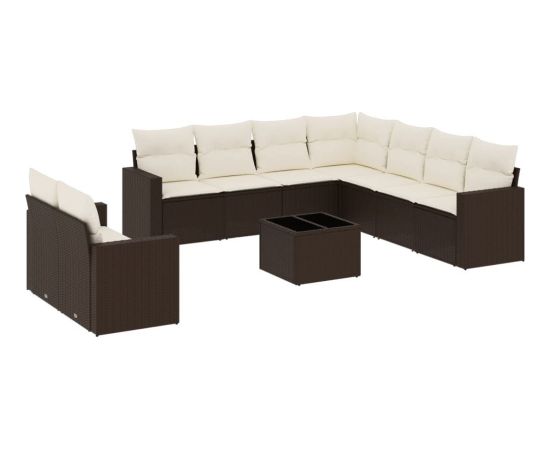 vidaXL 10-cz. zestaw mebli ogrodowych z poduszkami, brązowy polirattan Dārza mēbeļu komplekti