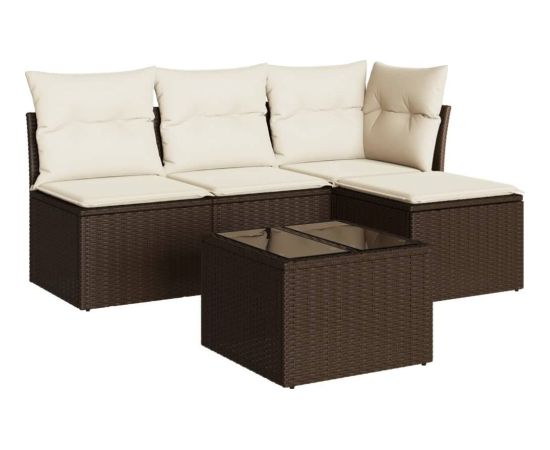 vidaXL 5-cz. zestaw mebli ogrodowych z poduszkami, brązowy, polirattan Dārza mēbeļu komplekti