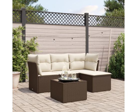 vidaXL 5-cz. zestaw mebli ogrodowych z poduszkami, brązowy, polirattan Dārza mēbeļu komplekti